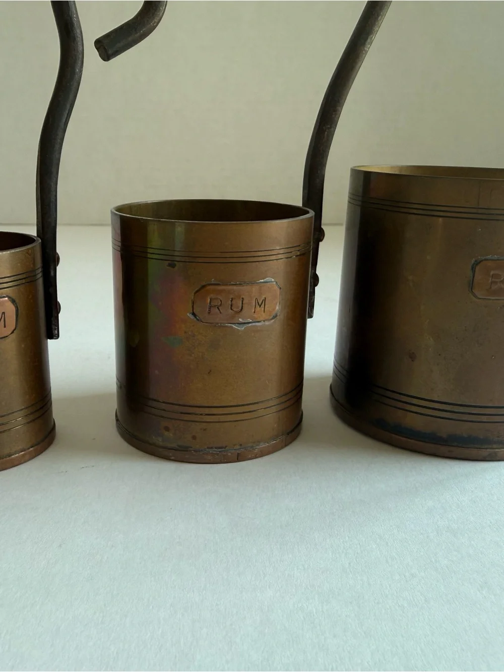Vintage Copper Rum Spirit Measures Set of 3 Barware